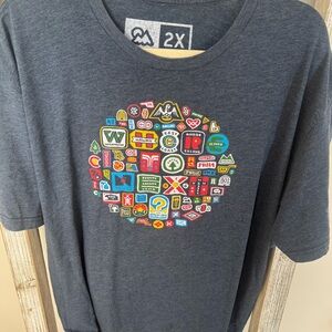 Outdoor Majestic 2X Graphic T-Shirt US States Travel Patch Icons Heather Navy‎
